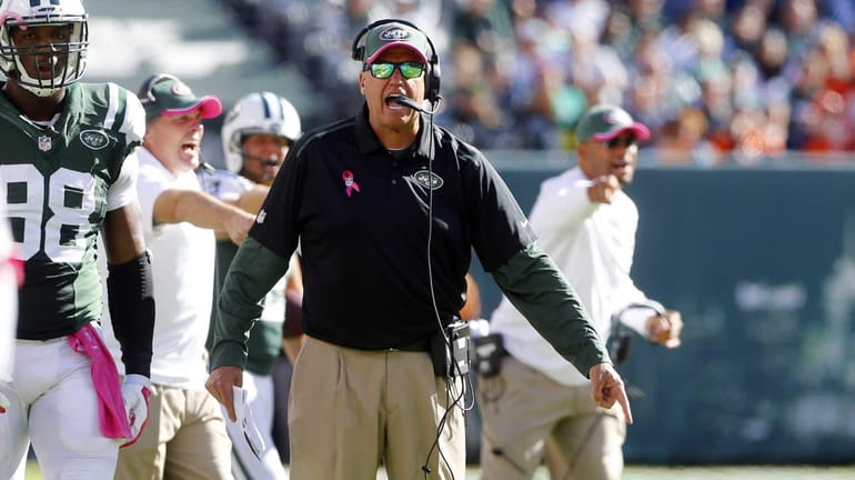 Rex Ryan reacts during the second half of a game...