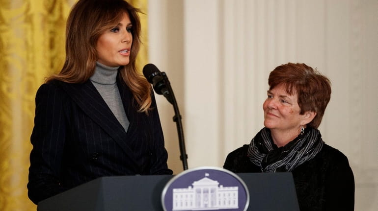 First lady Melania Trump, joined by Betty Henderson of North...