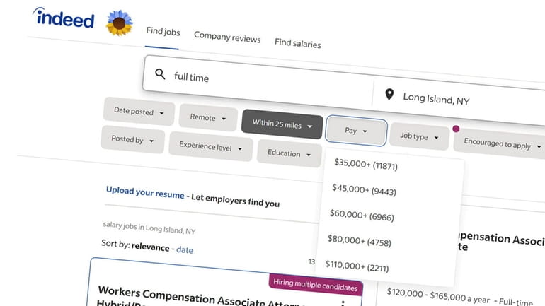 Screen image from the Indeed website showing compensation ranges in...