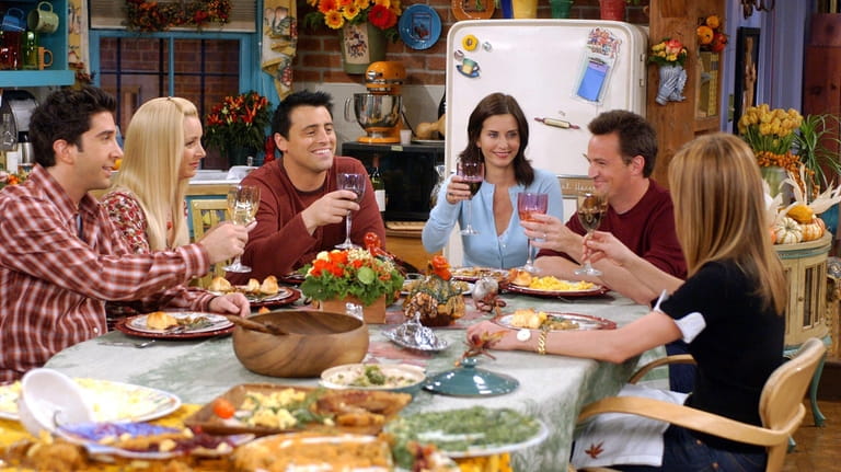 The cast of "Friends" in the 2003 season 10 Thanksgiving episode....