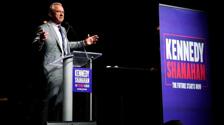Independent presidential candidate Robert F. Kennedy Jr. speaks to supporters...