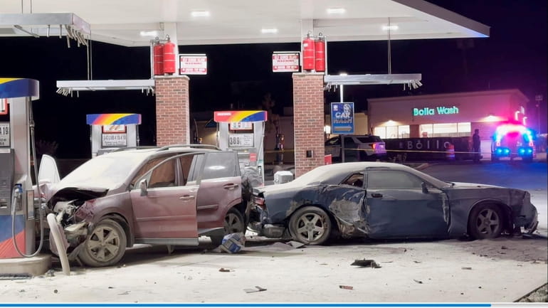 The driver of a Dodge Challenger, right, crashed into a...