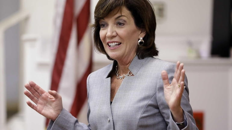 New York State Lt. Gov. candidate Kathy Hochul speaks to...