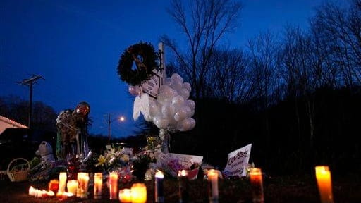 A memorial for shooting victims near Sandy Hook Elementary School...