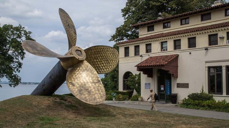 A ship's propeller on display outside the American Merchant Marine...