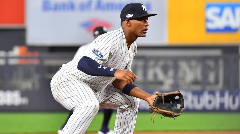 New York Yankees third baseman Miguel Andujar (41) in the...