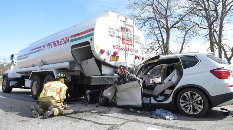 The scene of a crash involving a fuel truck and...