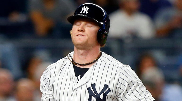 Yankees outfielder Clint Frazier strikes out against the Tampa Bay...