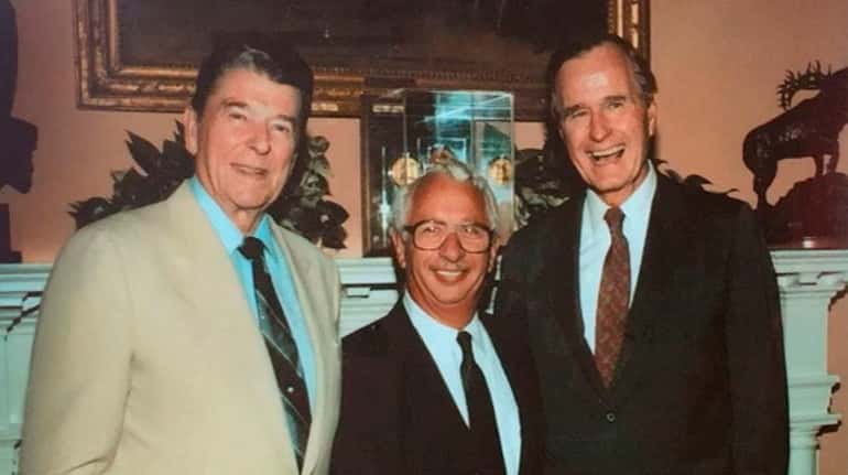 An undated photo of Leo Liebowitz with President Ronald Reagan and Vice...