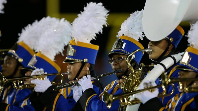 Roosevelt High School's band performs at Mitchel Field Athletic Complex...