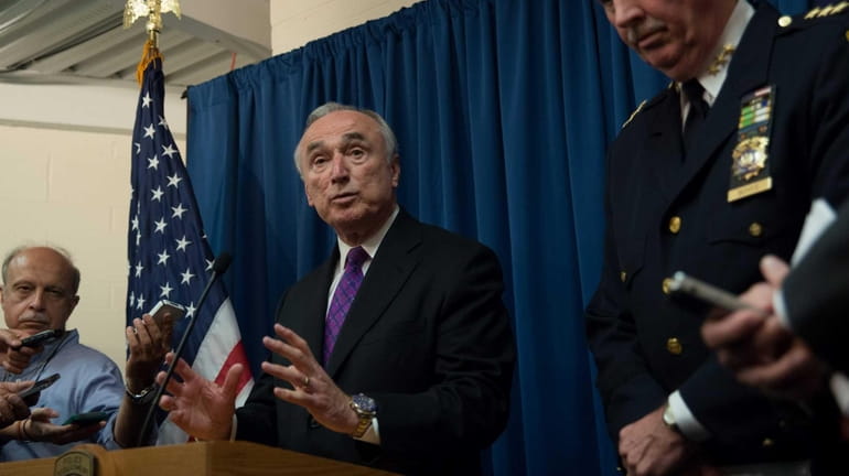 New York Police Commissioner Bill Bratton speaks with the media...