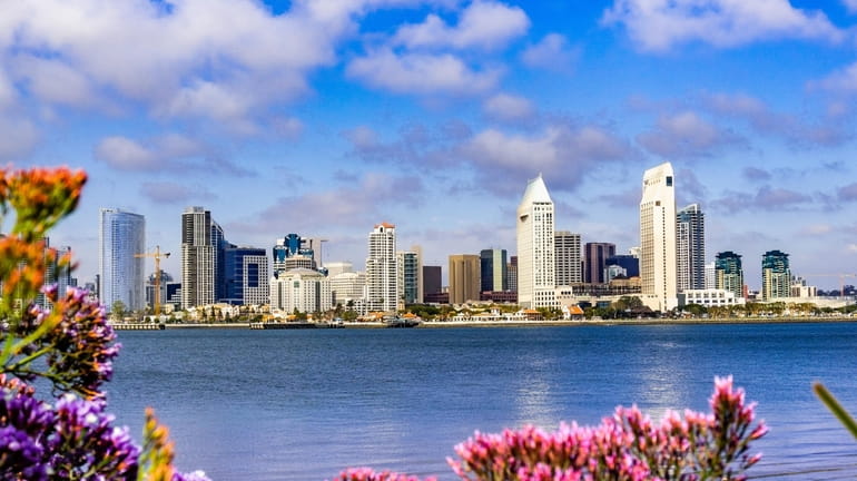 A panoramic view of the downtown San Diego skyline taken...