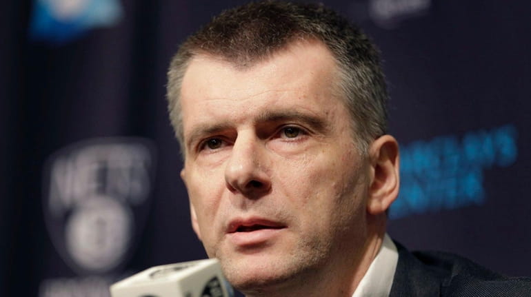 Brooklyn Nets owner Mikhail Prokhorov speaks during a news conference...