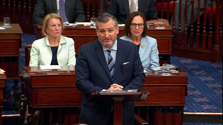 In this image from video from Senate Television, Sen. Ted...