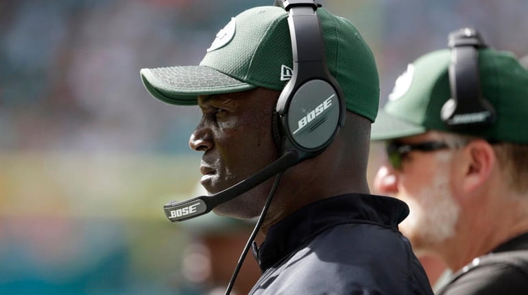 Jets head coach Todd Bowles watches his team against the...