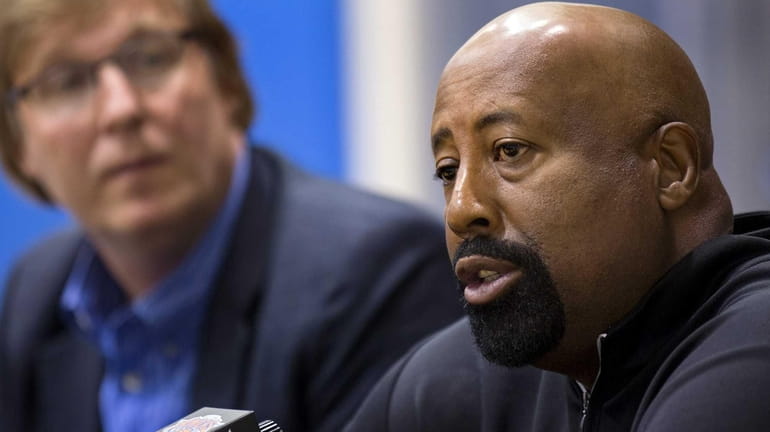 New York Knicks head coach Mike Woodson answers a question...