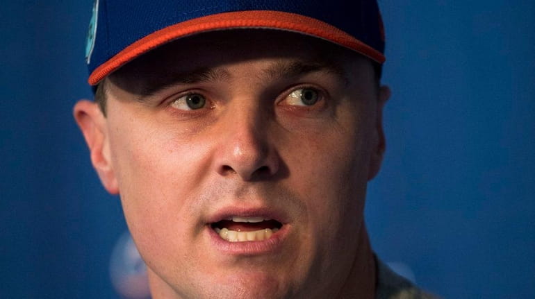 Mets outfielder Jay Bruce talks to reporters on Thursday, Feb....