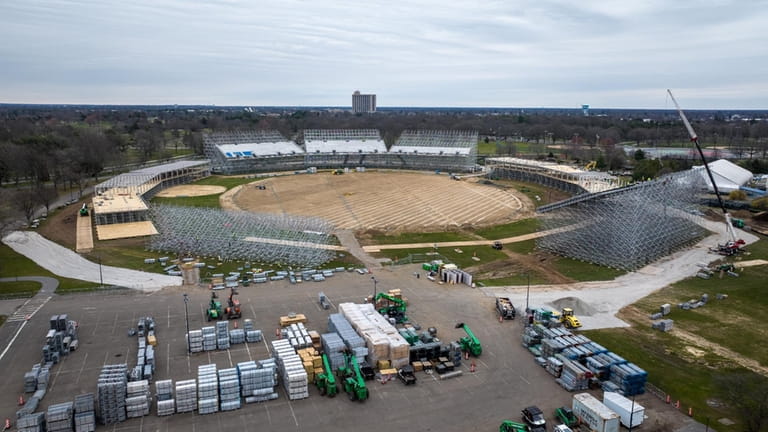 Construction of the T20 World Cup cricket stadium in Eisenhower...