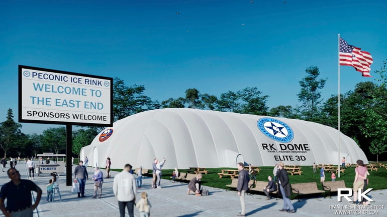 A rendering of the 125-foot-by-225-foot inflatable, domed NHL-size hockey rink...