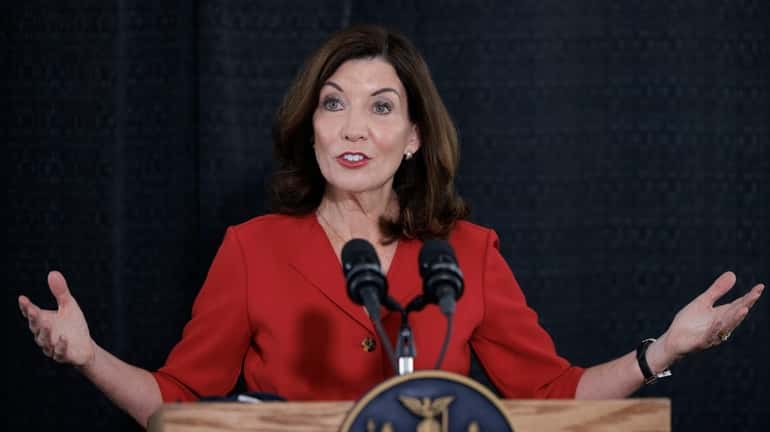 Gov. Kathy Hochul speaks during a news conference.