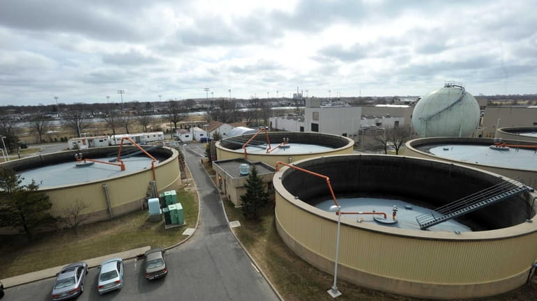 Shown are digestor tanks at the Bay Park Sewage Treatment...