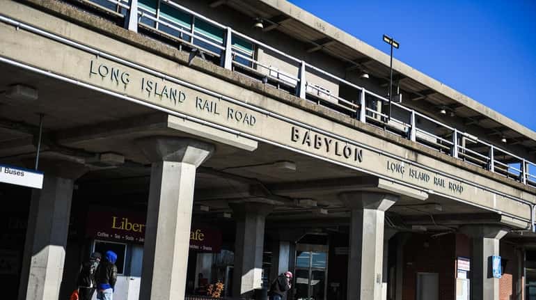 The Babylon Long Island Rail Road train station along railroad...