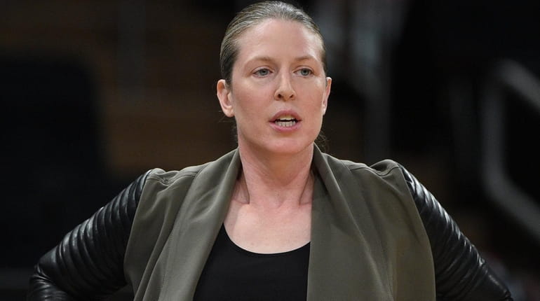 New York Liberty associate head coach Katie Smith looks on...