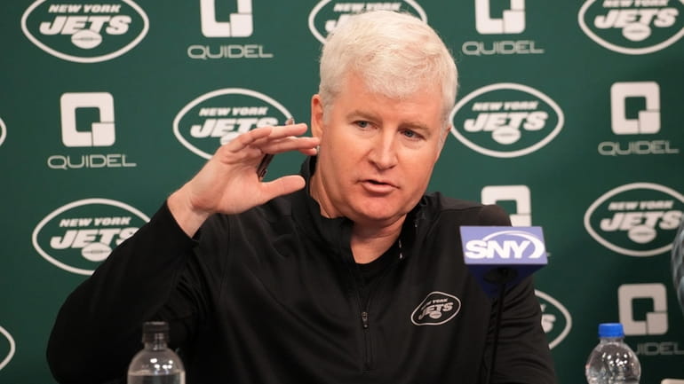 Rex Hogan speaks during the Jets pre-draft news conference at...