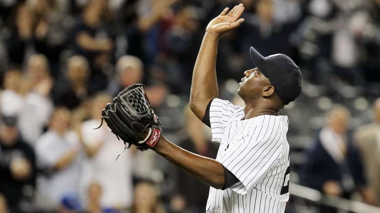 Rafael Soriano celebrates after the Yankees defeated the Kansas City...