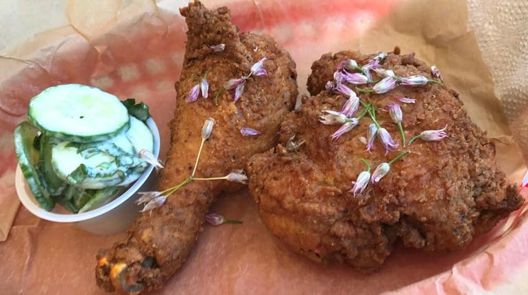 Fried chicken at 8 Hands Farm Food Truck is made...
