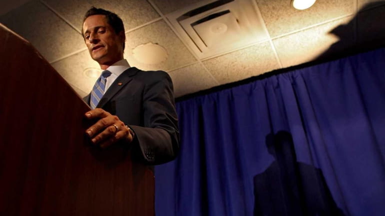 New York Rep. Anthony Weiner holds an emotional news conference....