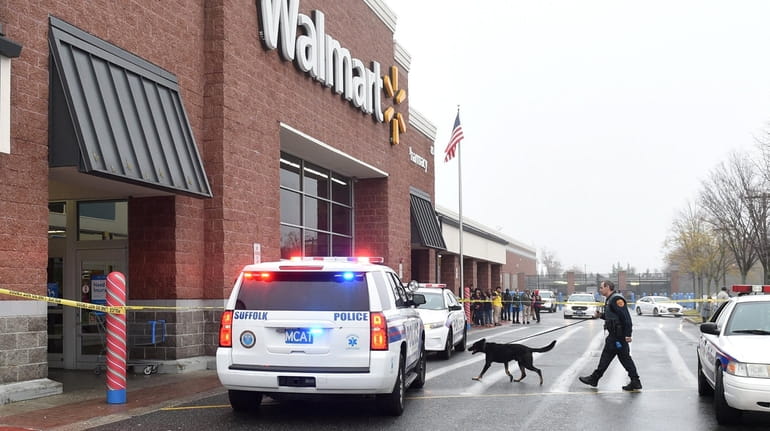 Police respond to the Walmart store on Crooked Hill Road...