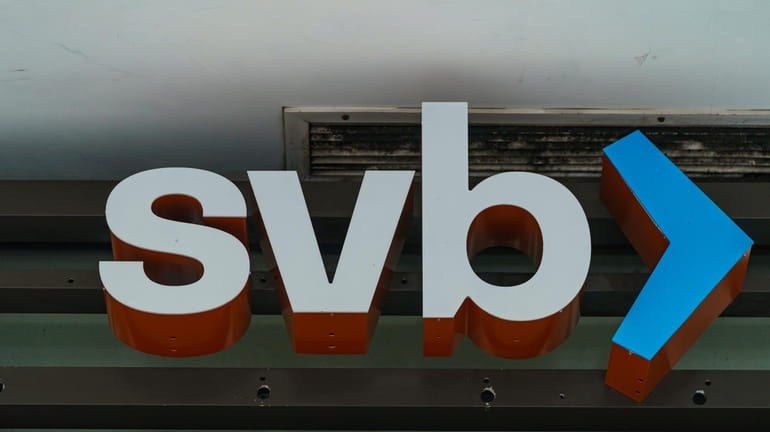 The Silicon Valley Bank logo is seen at an open...