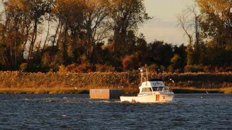 A Nassau County Police boat on patrol in Reynolds Channel....