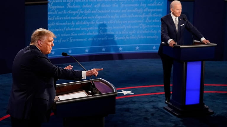 President Donald Trump speaks during the first presidential debate against...