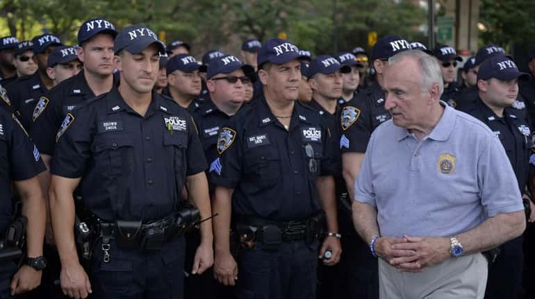 New York City Police Commissioner Bill Bratton seen after addressing...