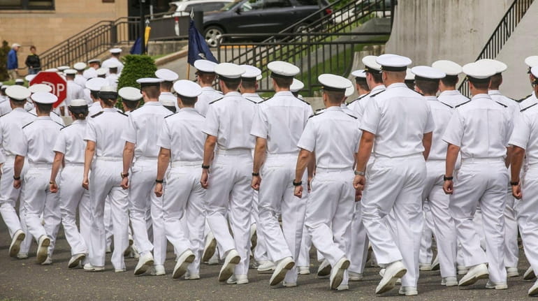 Midshipmen at the U.S. Merchant Marine Academy in Kings Point...