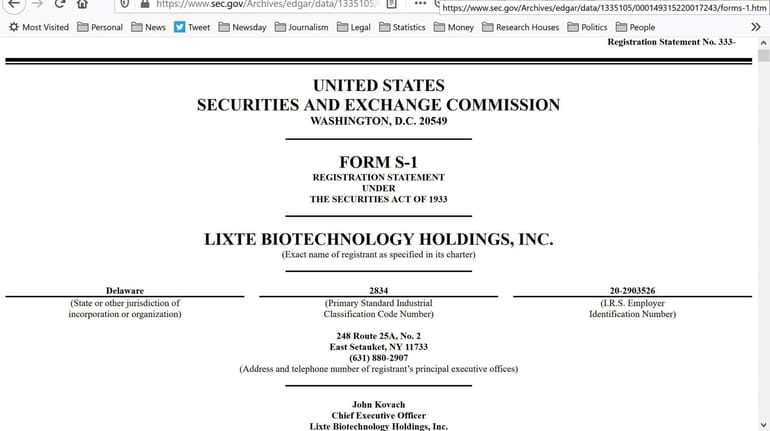 The Lixte Biotechnology Holdings' SEC filing. The company is to retain...