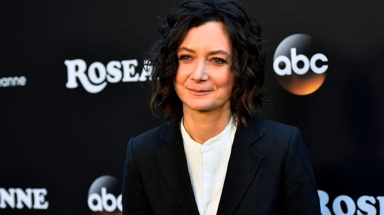 Sara Gilbert attends the 2018 premiere of ABC's "Roseanne" in...