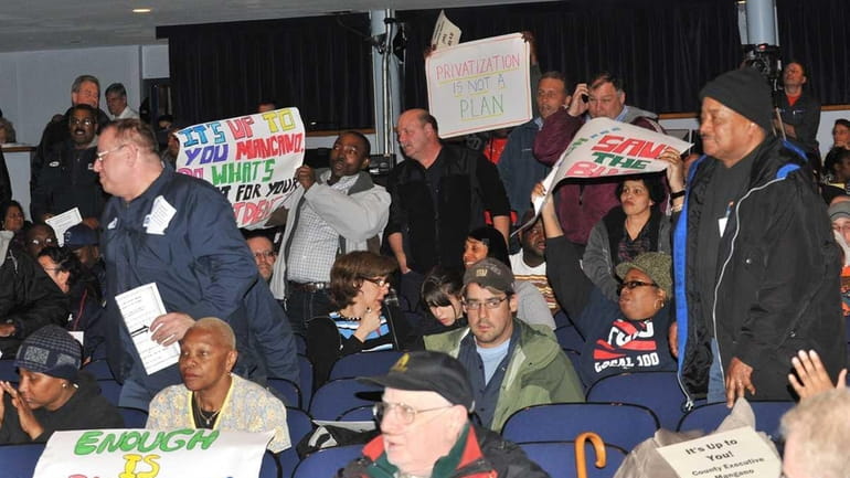 Transit workers, riders and advocates for Long Island Bus hold...
