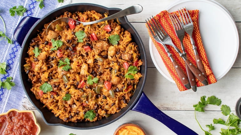 Tex-Mex flavors make this chicken and rice skillet as easy...