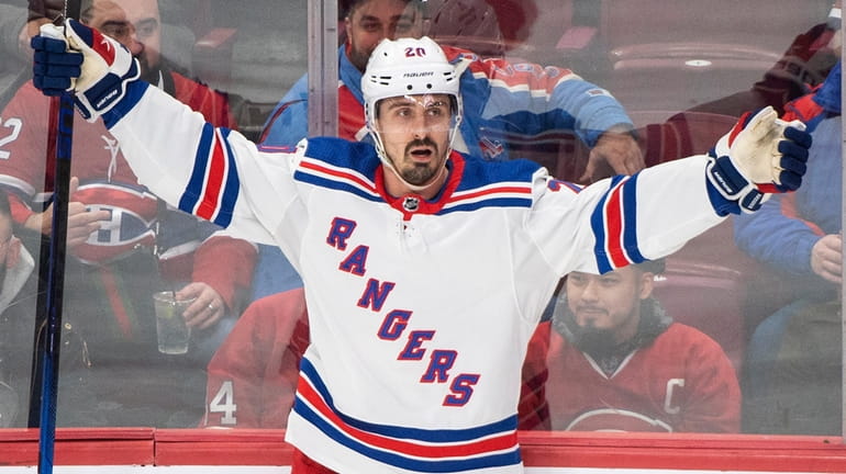 The Rangers' Chris Kreider reacts after scoring against the Canadiens...