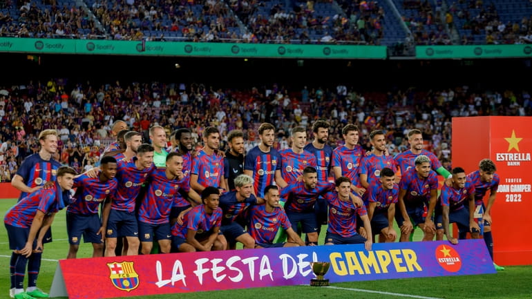 Barcelona team players celebrate after winning the Joan Gamper trophy...
