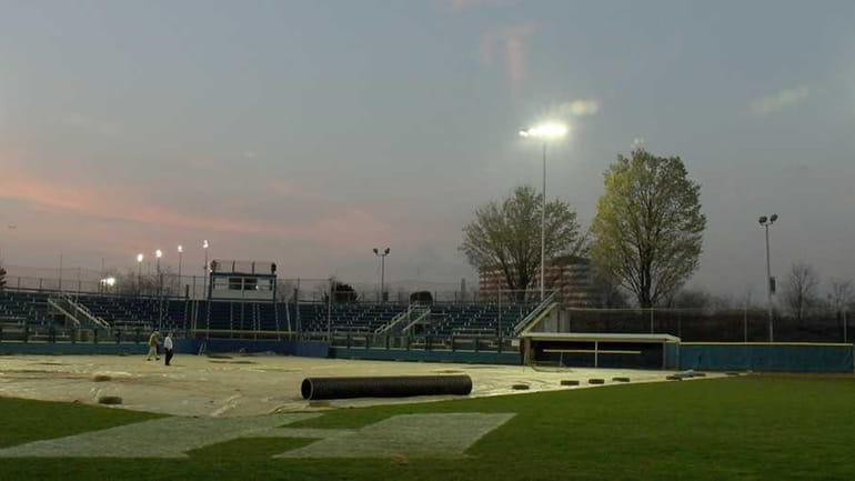 A view of Hofstra Softball Stadium, with its new lights...