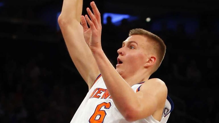 Kristaps Porzingis #6 of the New York Knicks attempts a...
