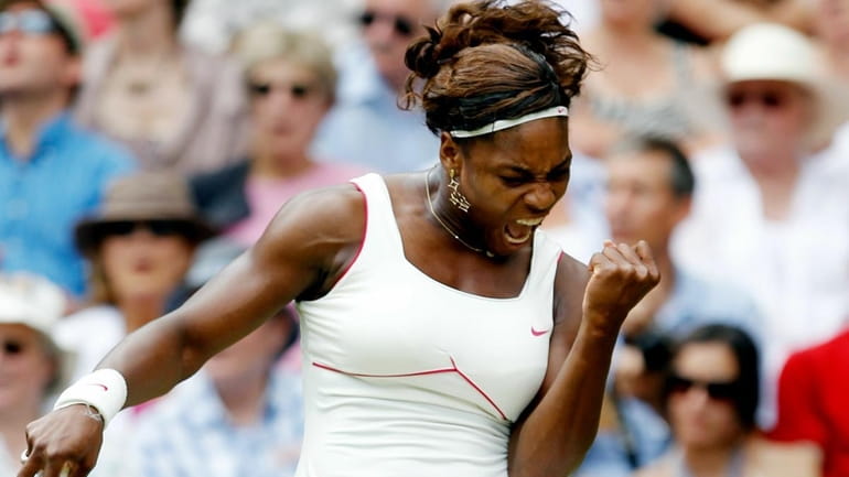 Serena Williams of USA celebrates a point during the Ladies...
