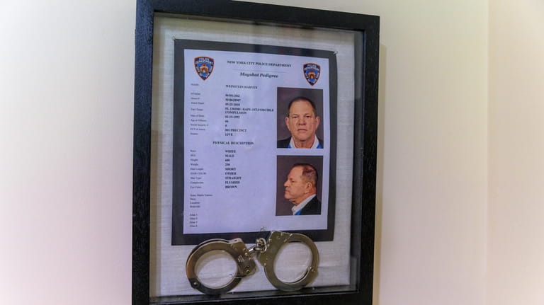Mugshots, mugshot pedigree and handcuffs used when Harvey Weinstein was...