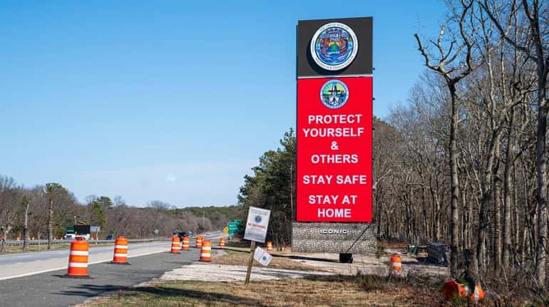 The Shinnecock Indian Nation's billboard on Route 27 in Southampton on March 21.