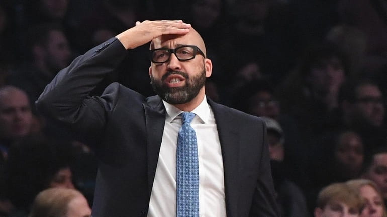 Knicks head coach David Fizdale gestures against the Brooklyn Nets...
