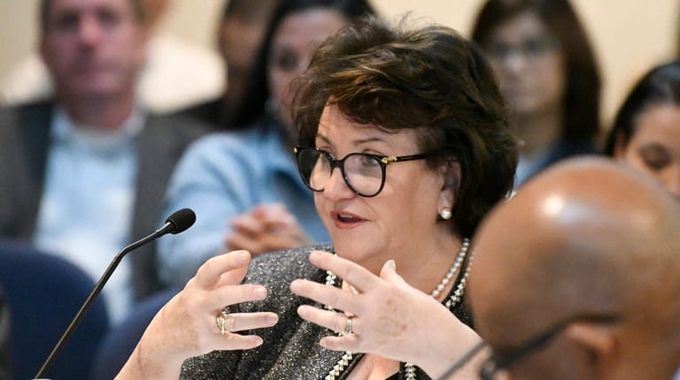 State Education Commissioner MaryEllen Elia speaks to members of the state Board...